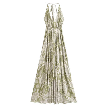Mystic Moss Boho Floral Print Maxi Dress