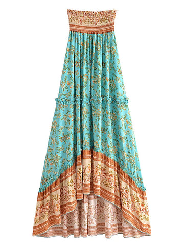 Seaside Blossom Boho Floral Print Maxi Skirt