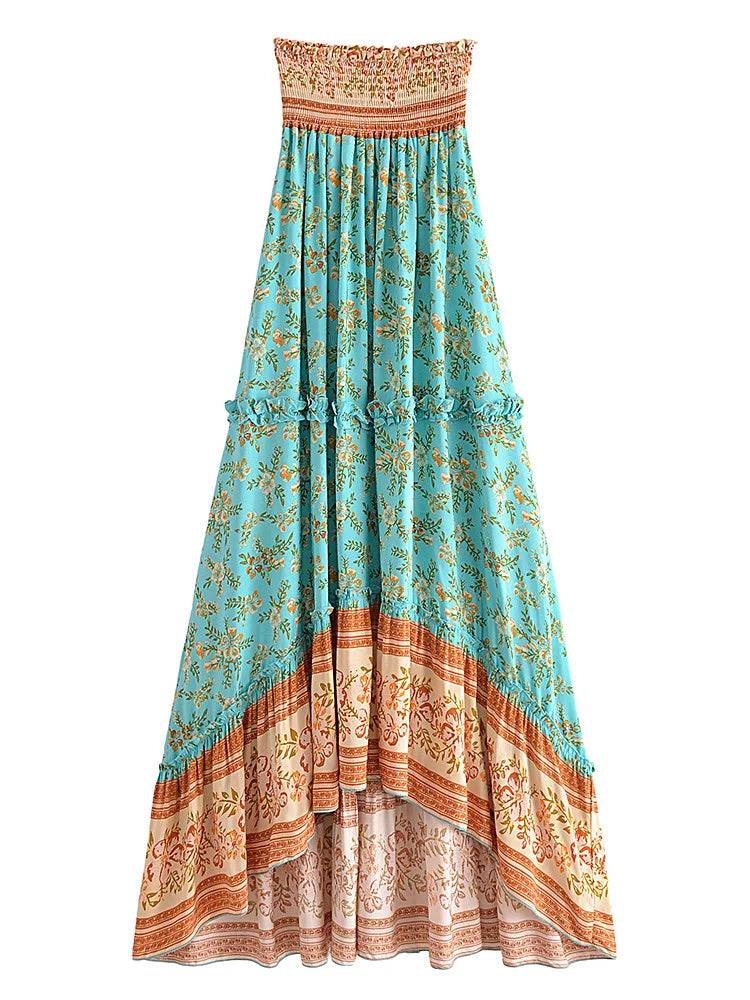 Seaside Blossom Boho Floral Print Maxi Skirt