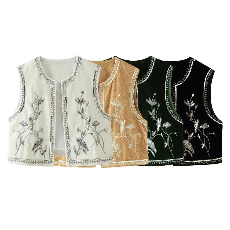 Boho Shimmer Sequin Embroidered Vest