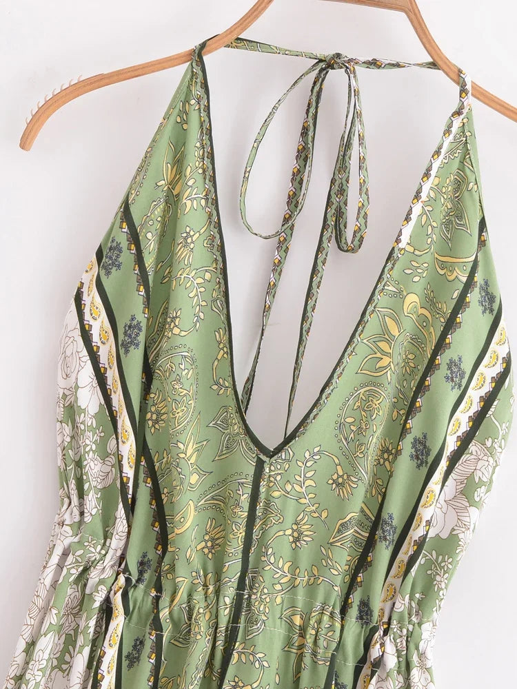 Sagewood Bloom Boho Floral Print Maxi Dress