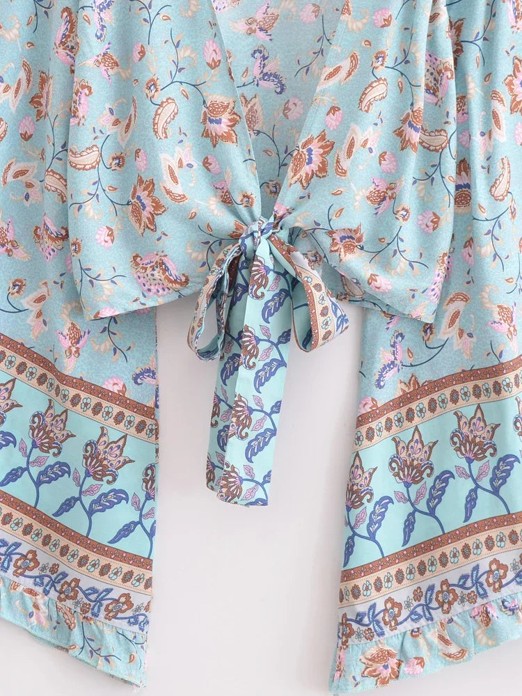 Skyline Dreams Boho Floral Print Long Sleeve Crop Top