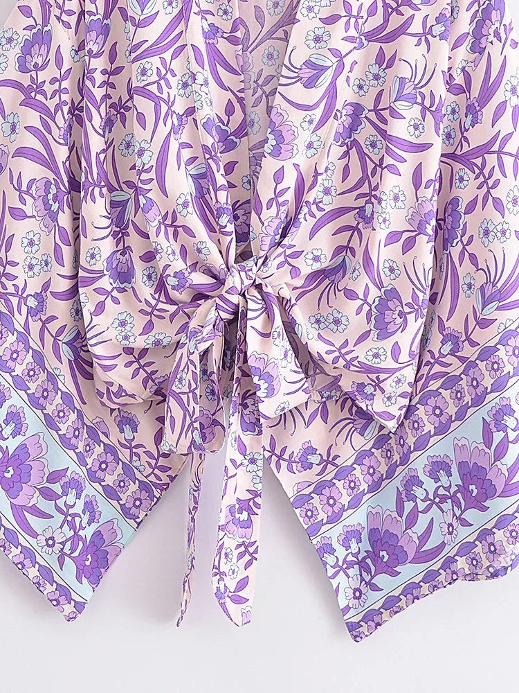 Lavender Bliss Boho Floral Print Crop Top