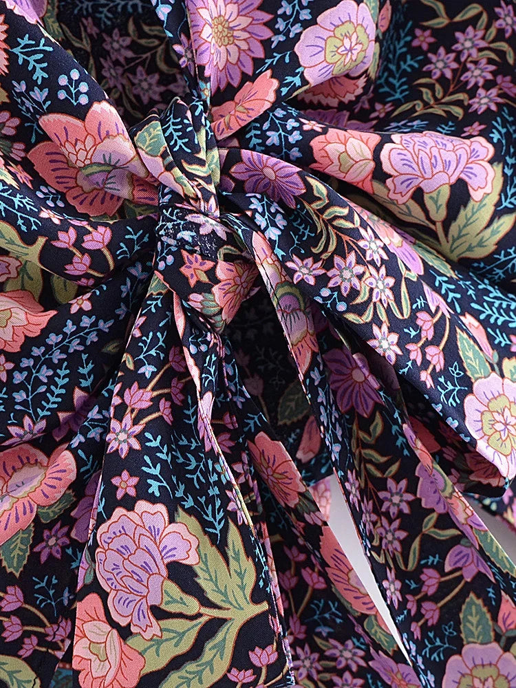 Indigo Blossom Boho Floral Print Crop Top