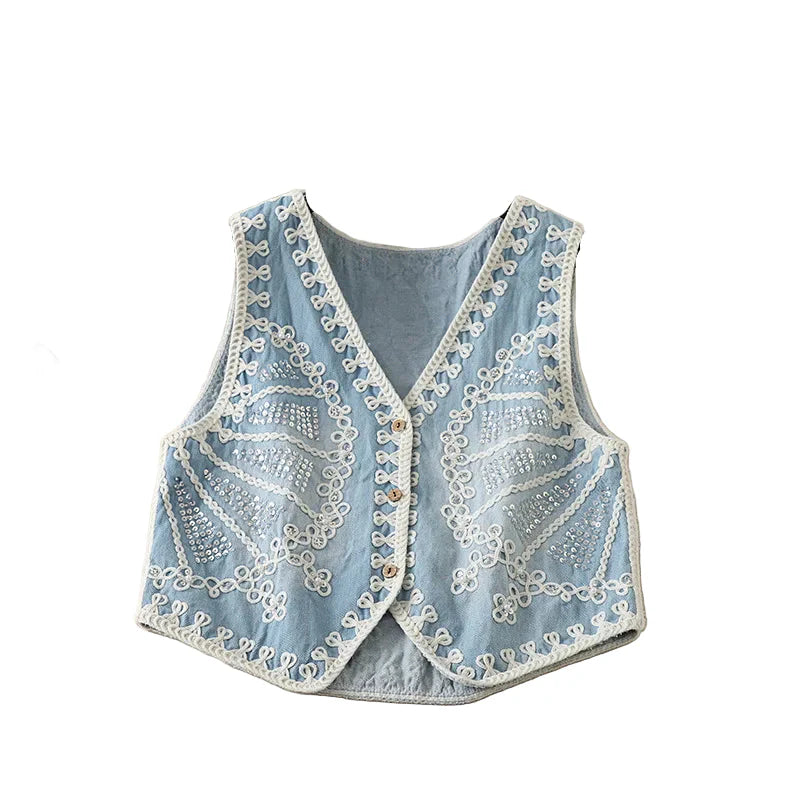Starlight Dreams Boho Embroidered Sequin Vest