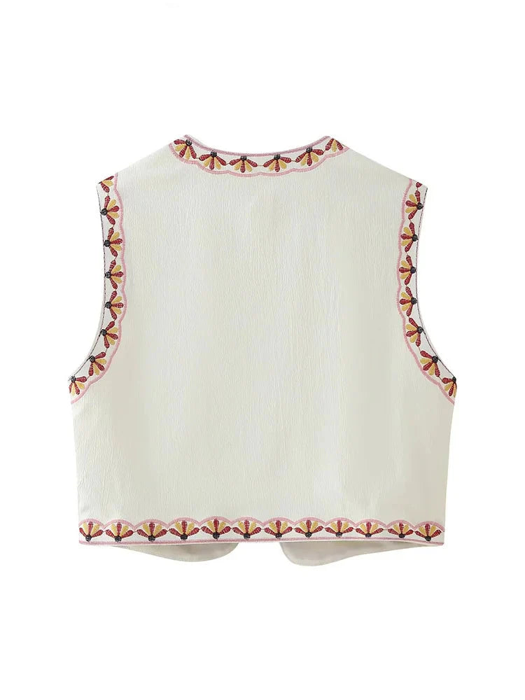 Pink Petal Boho Floral Embroidered Vest