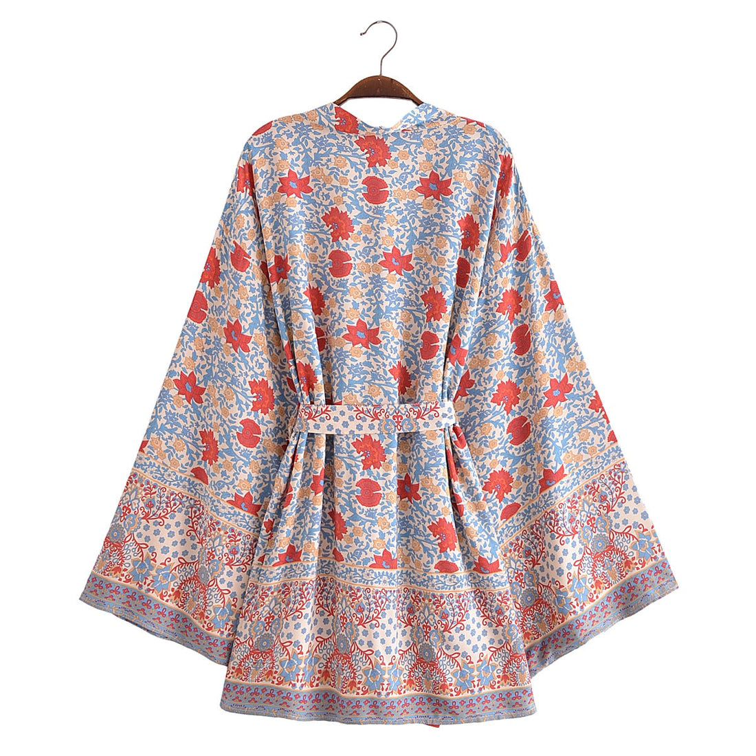 Tranquil Blue Boho Floral Print Short Robe