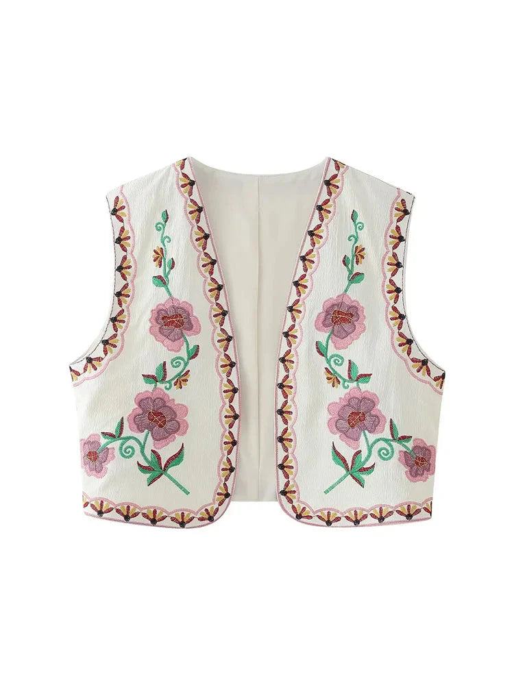 Pink Petal Boho Floral Embroidered Vest