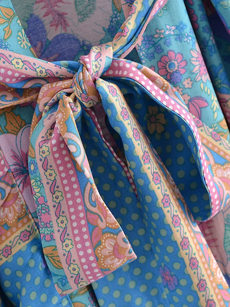 Hibiscus Bliss Boho Floral Print Short Robe