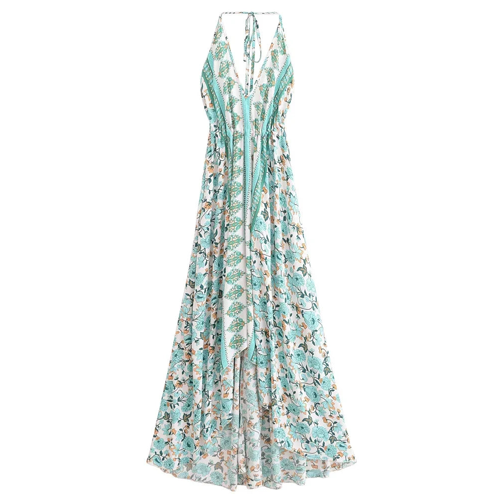 Seafoam Dream Boho Floral Print Maxi Dress