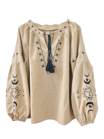 Moonstone Luna Sol Embroidered Long Sleeve Blouse