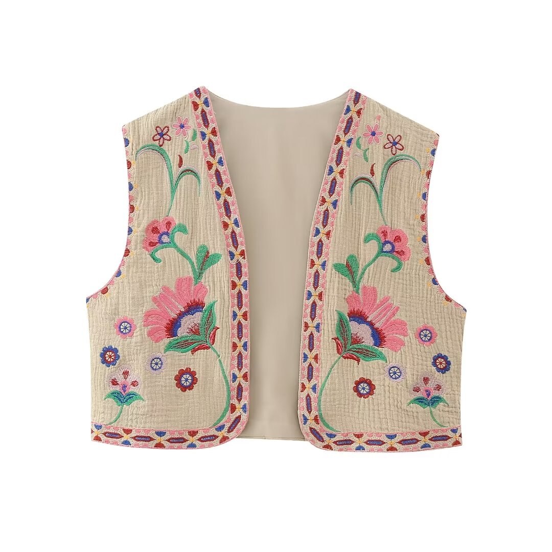 Desert Blooms Boho Floral Embroidered Vest