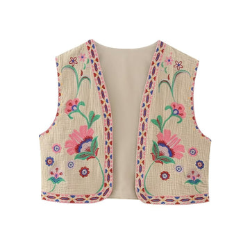 Desert Blooms Boho Floral Embroidered Vest