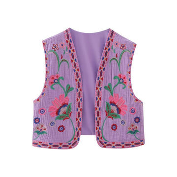 Purple Blooms Boho Floral Embroidered Vest