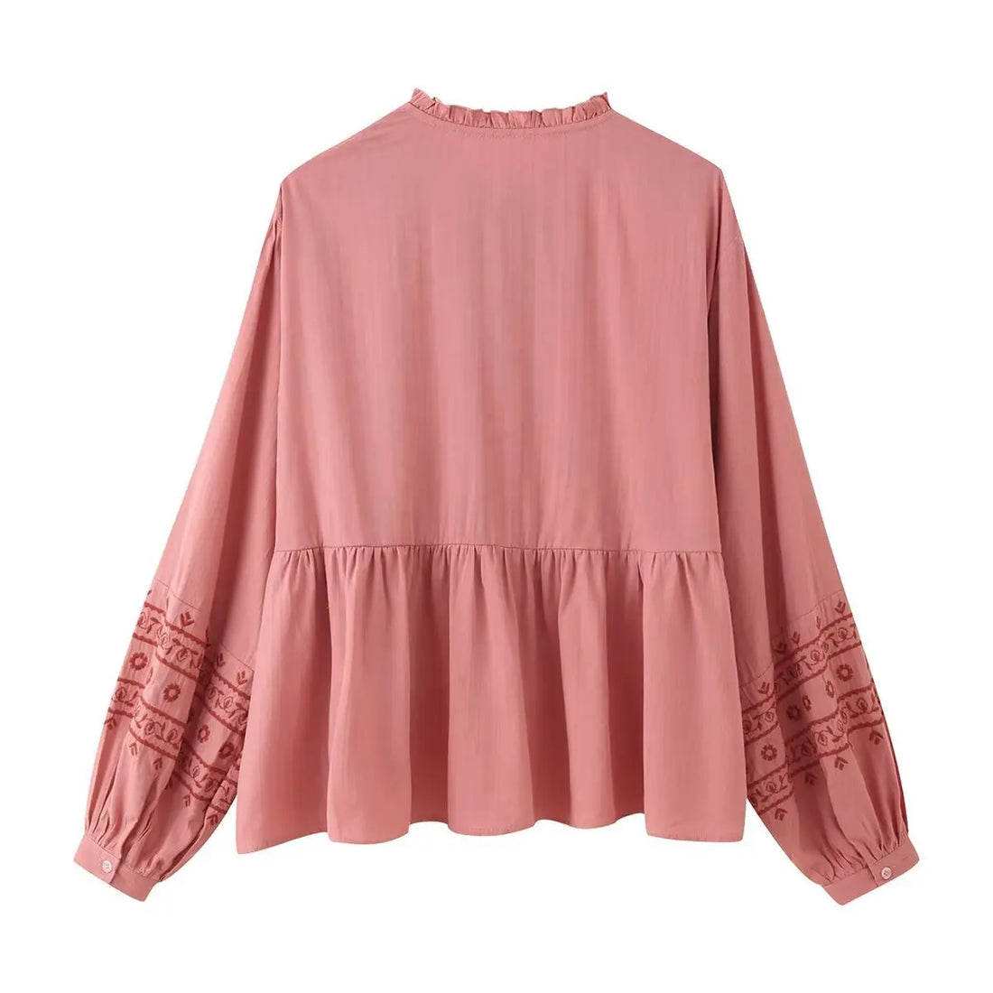 Dusky Rose Floral Embroidered Long Sleeve Blouse