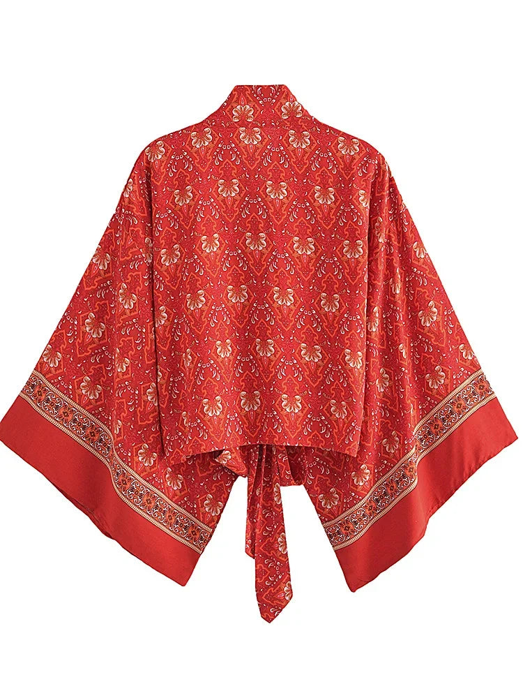 Spiced Berry Boho Floral Print Crop Top