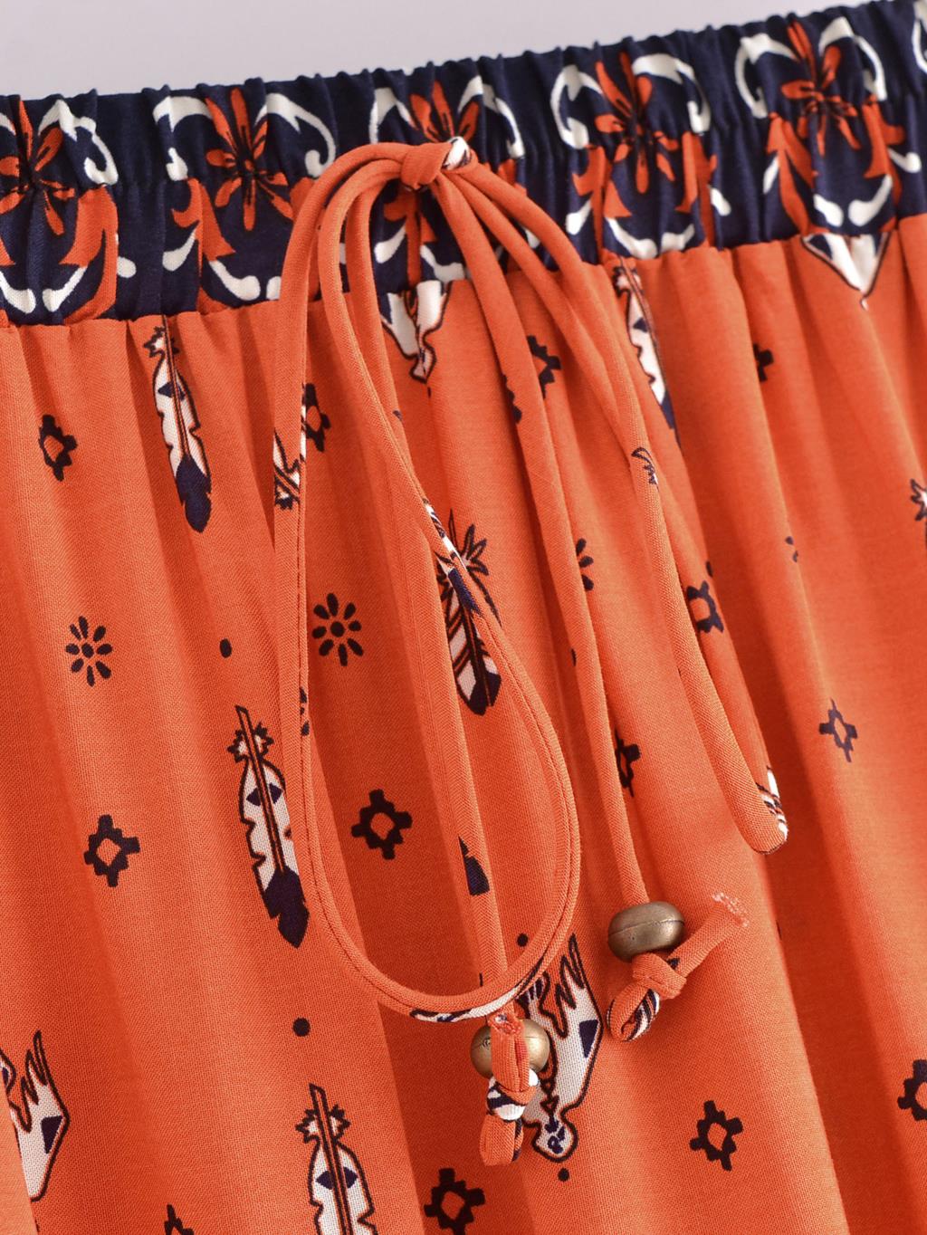 Wild Gypsy Feather Floral Print Boho Maxi Skirt