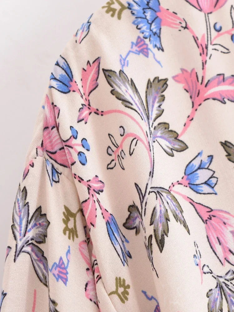 Mystic Petals Boho Floral Print Long Sleeve Crop Top