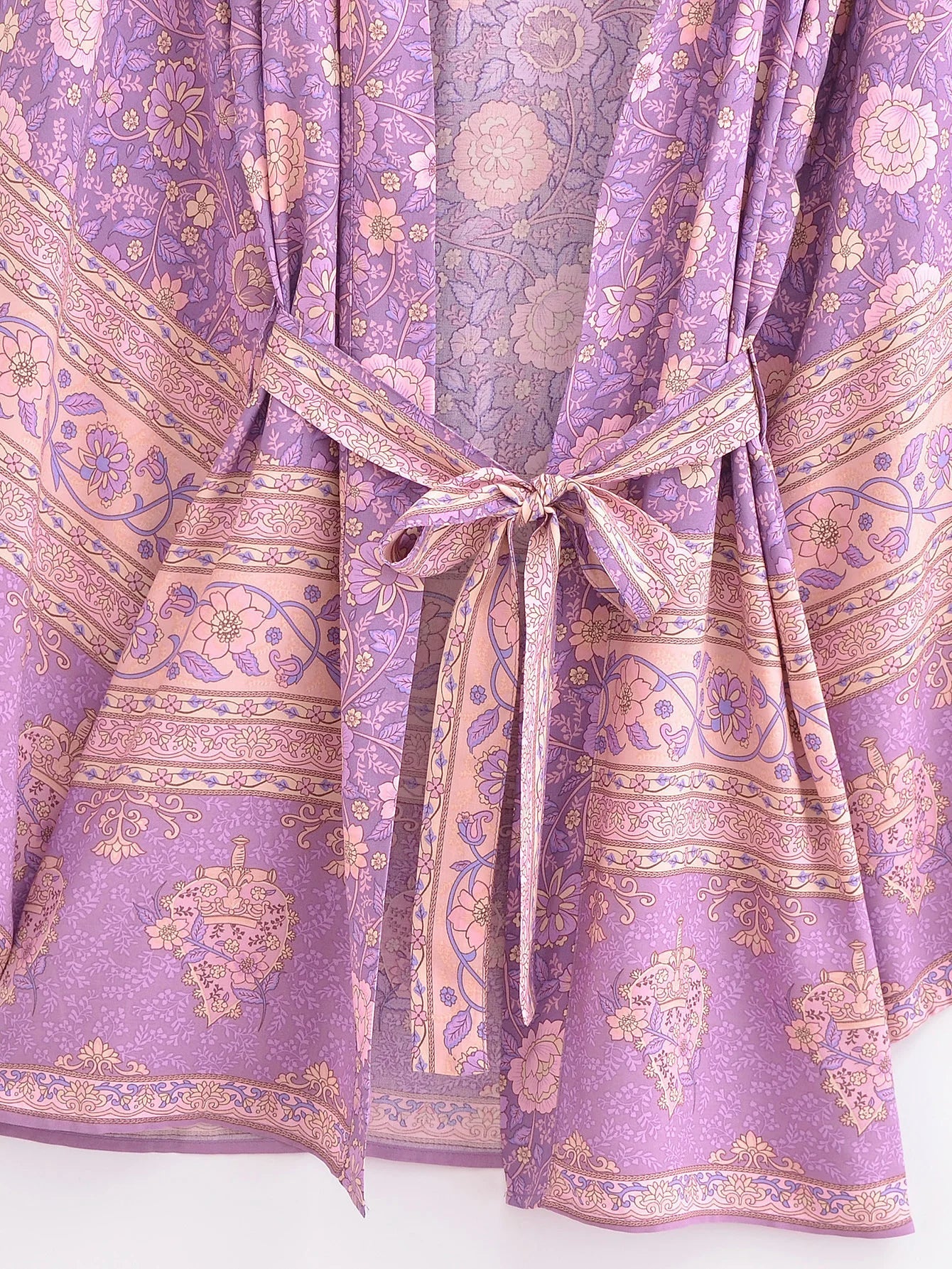 Lavender Rose Boho Floral Print Short Robe