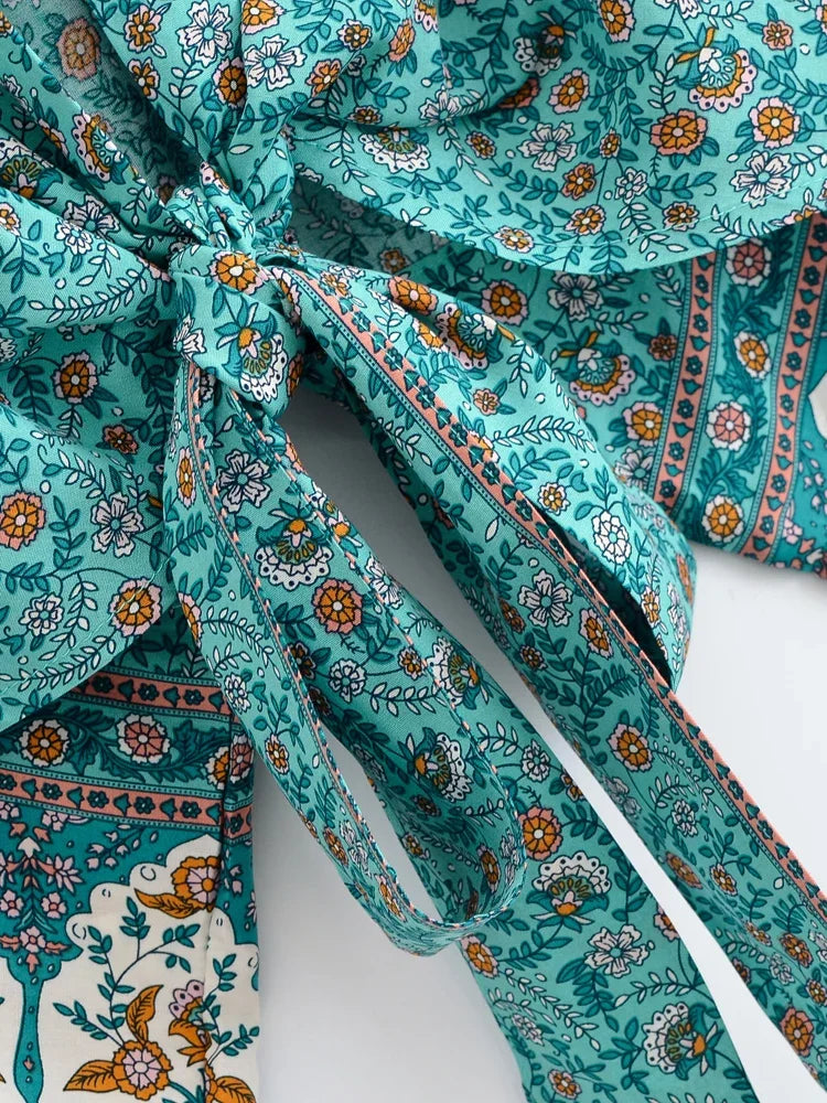 Aquarose Bloom Boho Floral Print Crop Top