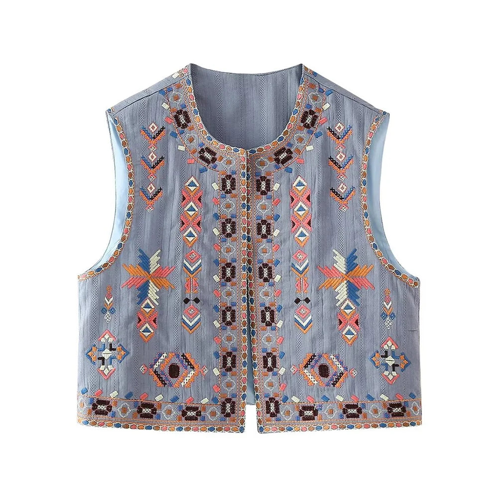 Blue Canyon Boho Aztec Embroidered Vest