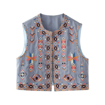 Blue Canyon Boho Aztec Embroidered Vest