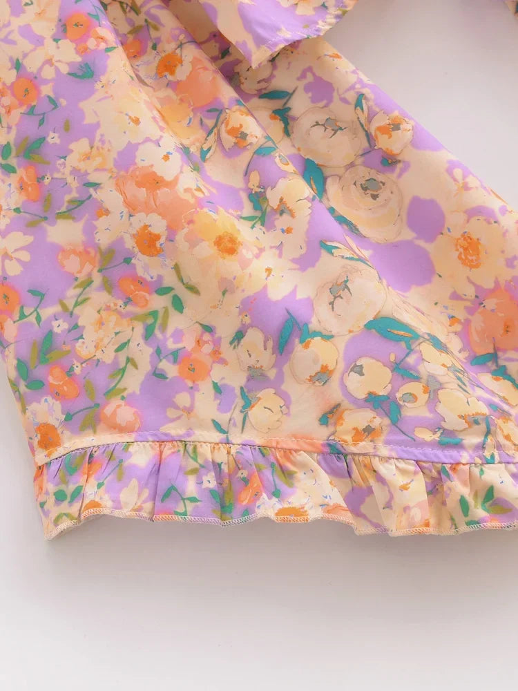 Soft Petals Boho Floral Print Long Sleeve Crop Top