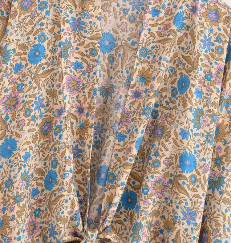 Darling Blue Boho Floral Print Crop Top