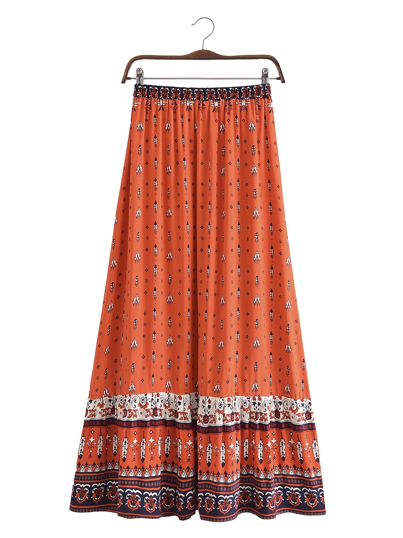 Wild Gypsy Feather Floral Print Boho Maxi Skirt