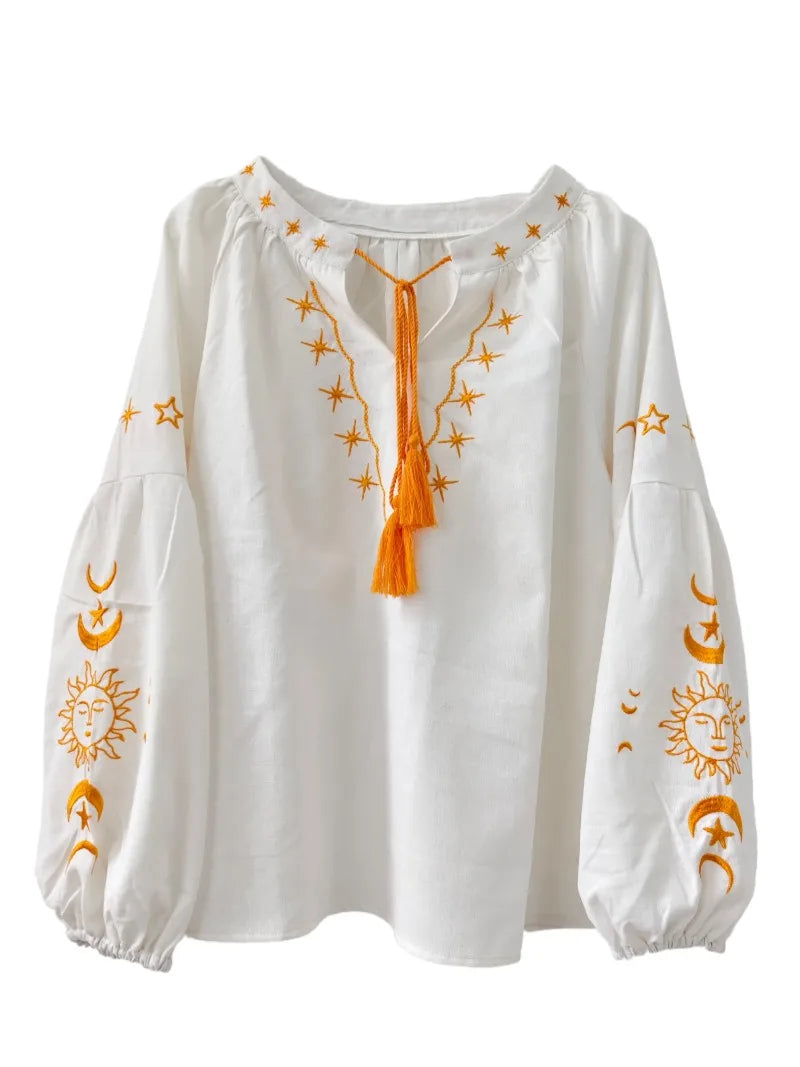 Starlight Luna Sol Embroidered Long Sleeve Blouse