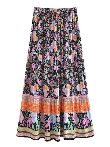 Hibiscus Dream Floral Print Boho Maxi Skirt
