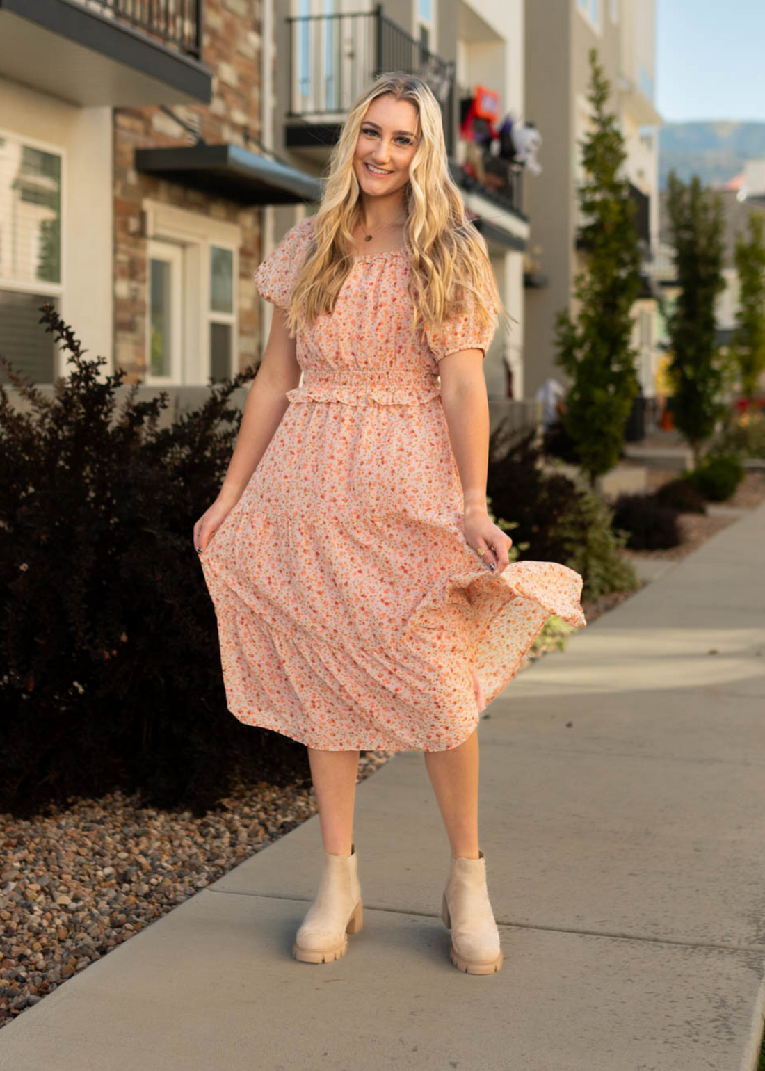 Zoey Salmon Floral Dress
