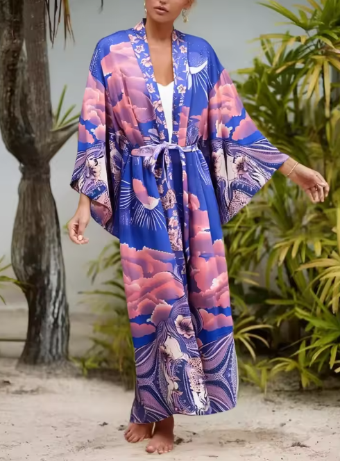 Moonstruck Indigo Goddess Boho Maxi Kimono Robe