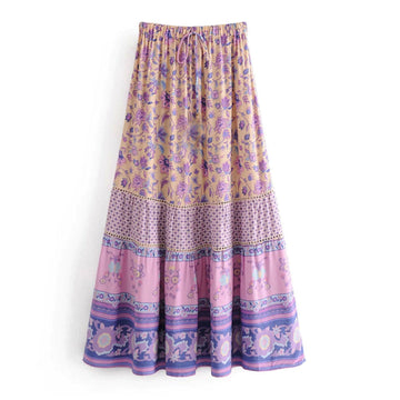 Lavender Falls Floral Print Boho Maxi Skirt