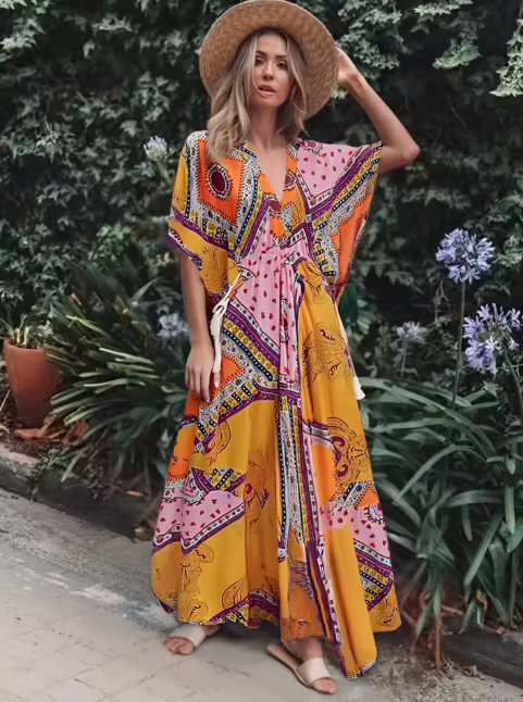 Vibrant Soul Boho Floral Print Midi Dress